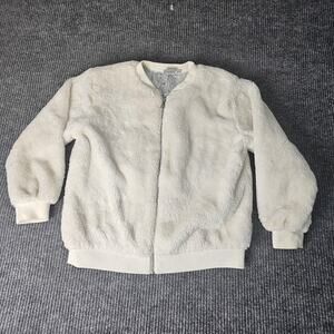 Disney Frozen II Jacket Girls 14/16 White Fuzzy Bomber Zip Elsa Olaf Lined